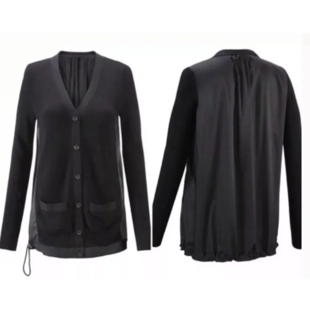 CABI Women's Large #5143 Windbreaker Black Multi-Media V-Neck Cardigan Sweater